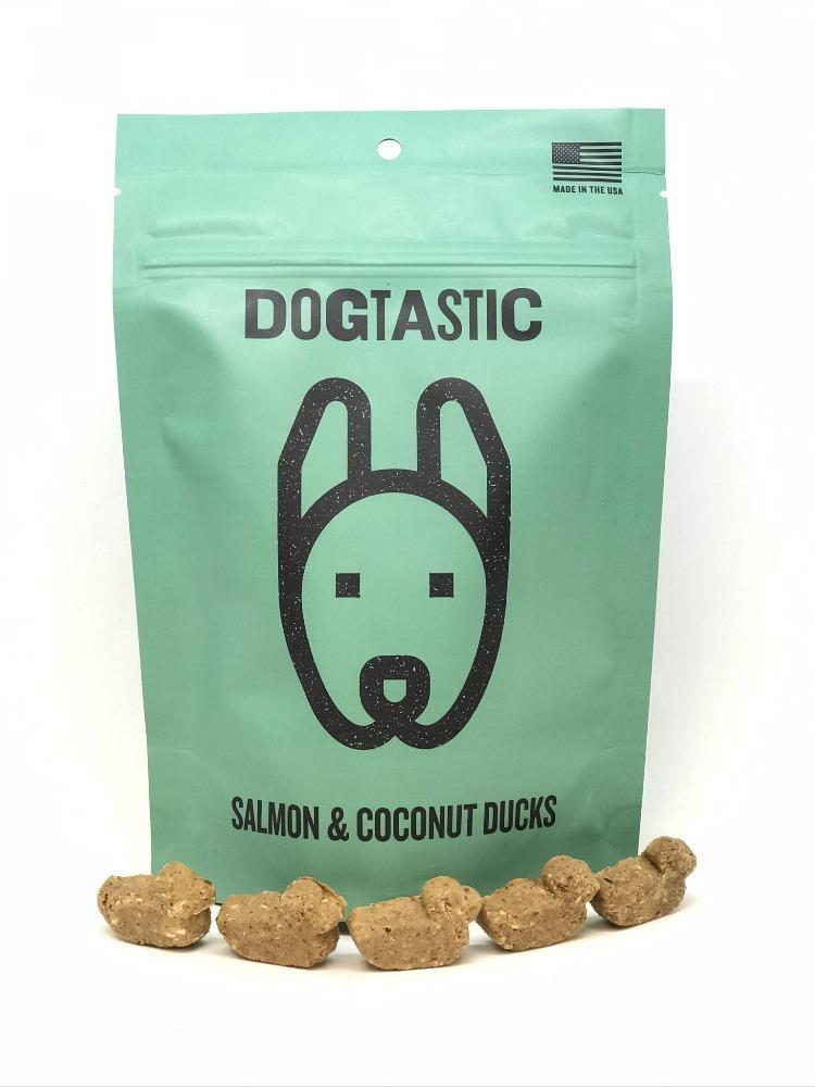 An image of SodaPup – True Dogs, LLC – DT Dogtastic Salmon & Coconut Ducks Dog Treats