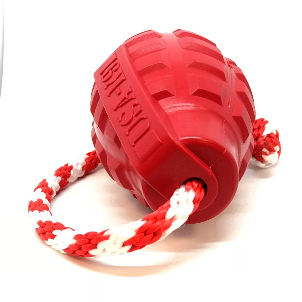 An image of SodaPup – True Dogs, LLC – USA-K9 Grenade Reward Toy – XL – Red