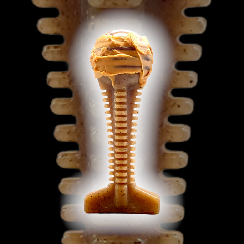An image of SodaPup – True Dogs, LLC – SP Nylon Honey Bone – Dental Tower – Honey Colored with Liver Palatant