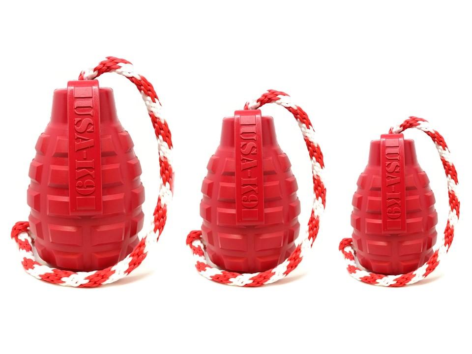 An image of SodaPup – True Dogs, LLC – USA-K9 Grenade Reward Toy – Medium – Red