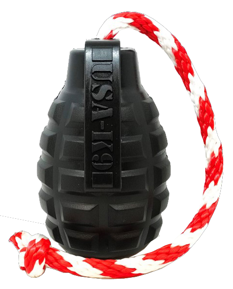 An image of SodaPup – True Dogs, LLC – USA-K9 Magnum Grenade Reward Toy – Medium – Black