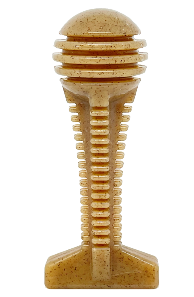 An image of SodaPup – True Dogs, LLC – SP Nylon Honey Bone – Dental Tower – Honey Colored with Liver Palatant