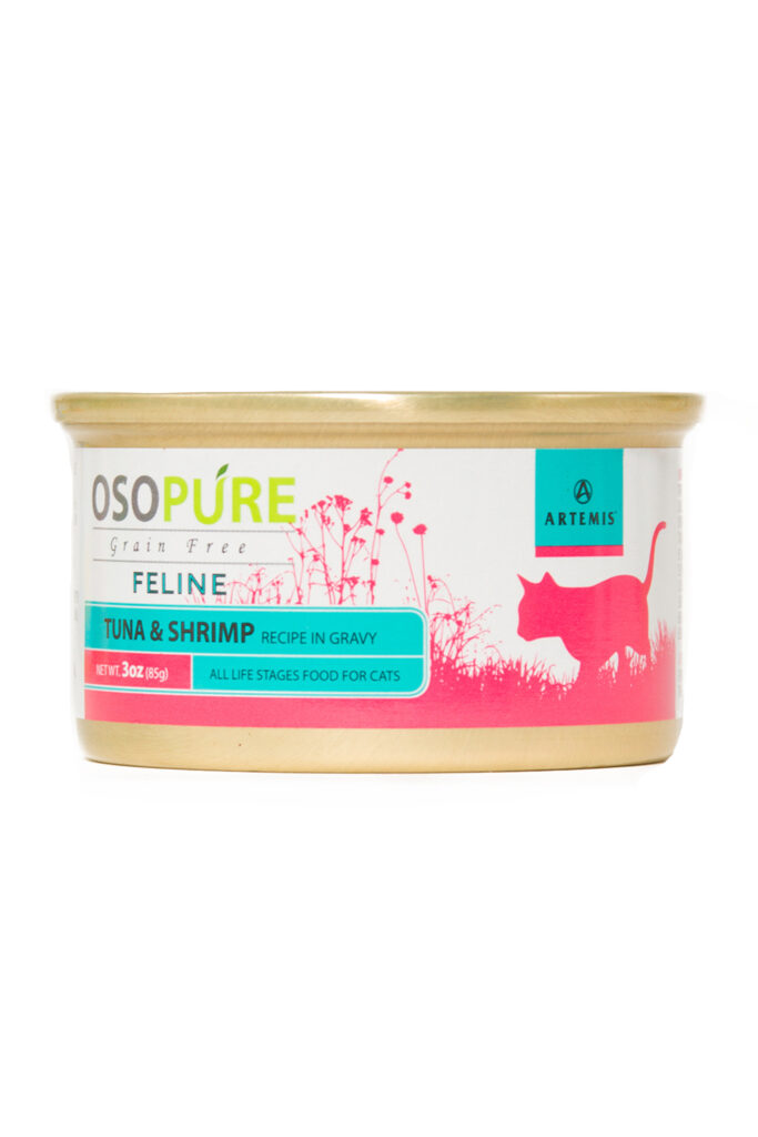 An image of Artemis Pet Food Company, Inc. - Osopure - Feline Grain Free Tuna & Shrimp Canned Cat Food (3oz - 24 pack)